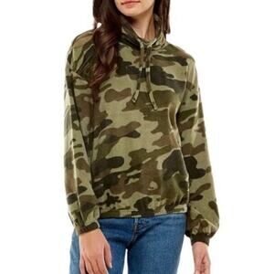 NORDSTROM DEREK HEART Oil Green Camo Fleece Cowl Neck Pullover Size M